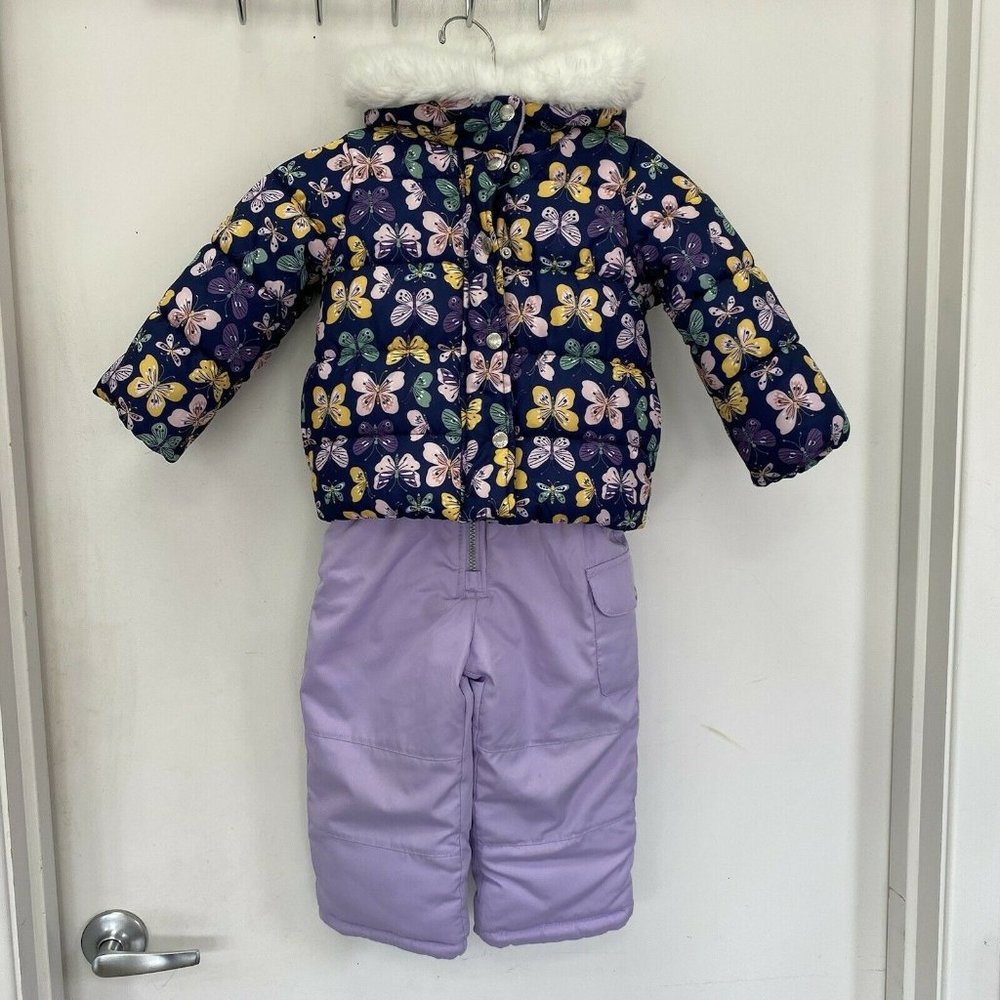 CARTERS Girls 2T Hooded Ski Jacket Bib Overall Ski Pants Set 15101 Purple